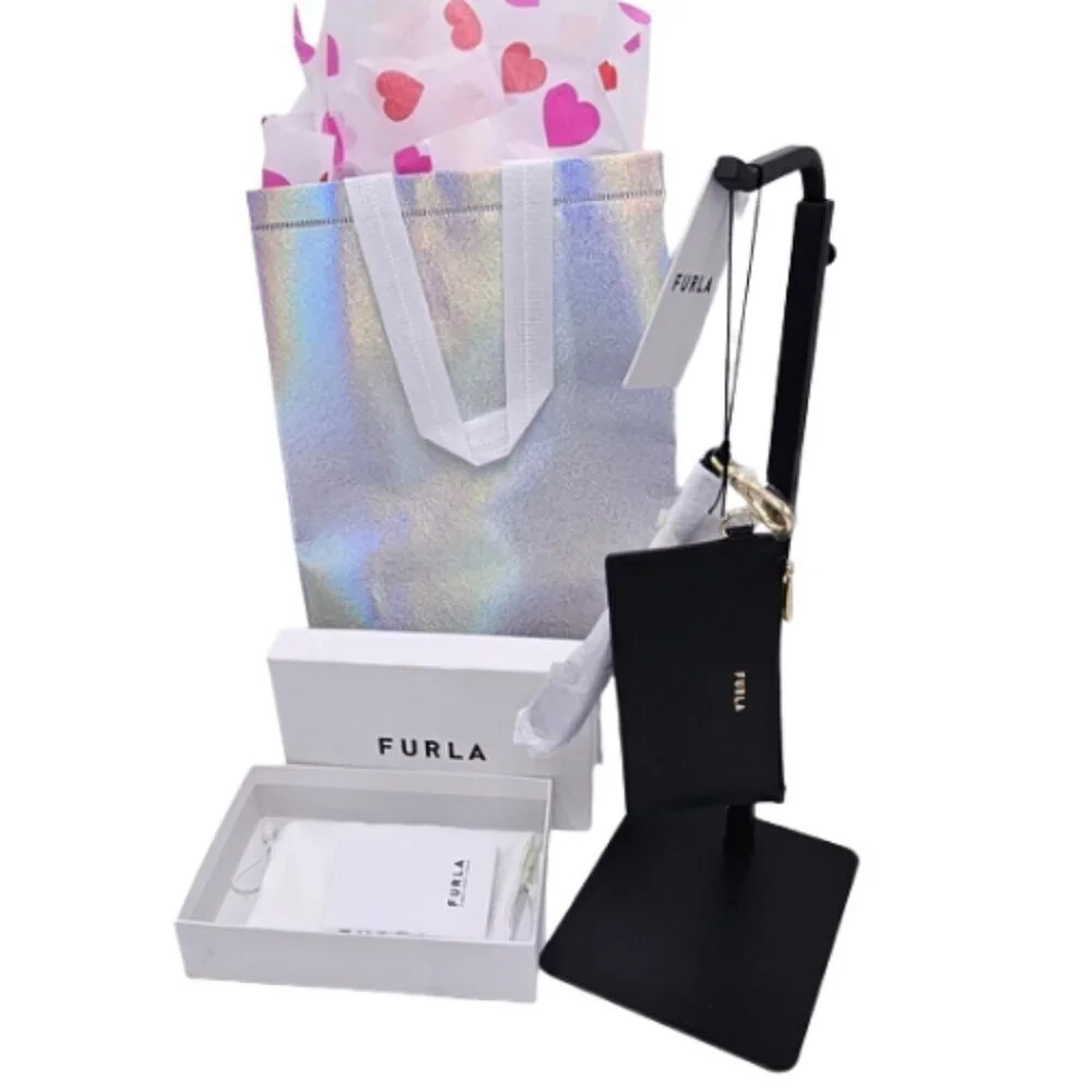 Furla Leather Black Wristlet Card Holder w/ Dust Bag & Gift Box –GIFT BAG